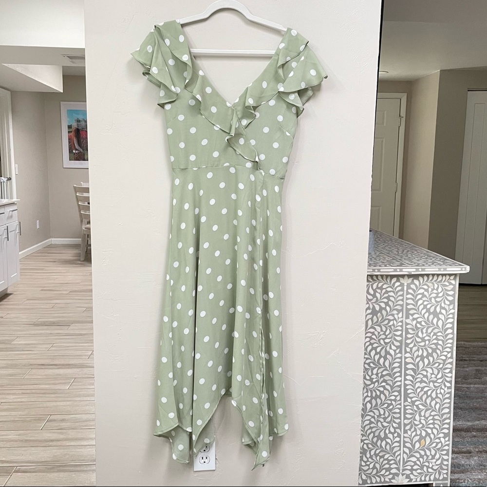 Sage green polka dot dress summer